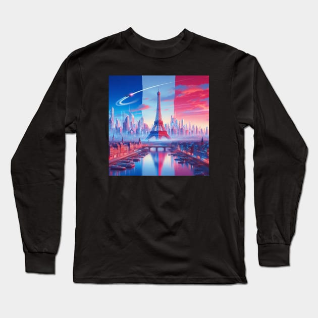 Future Paris Sci Fi Art Long Sleeve T-Shirt by Woodpile